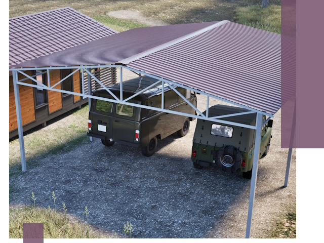 Двускатные навесы под ключ в Кургане — изготовление и монтаж